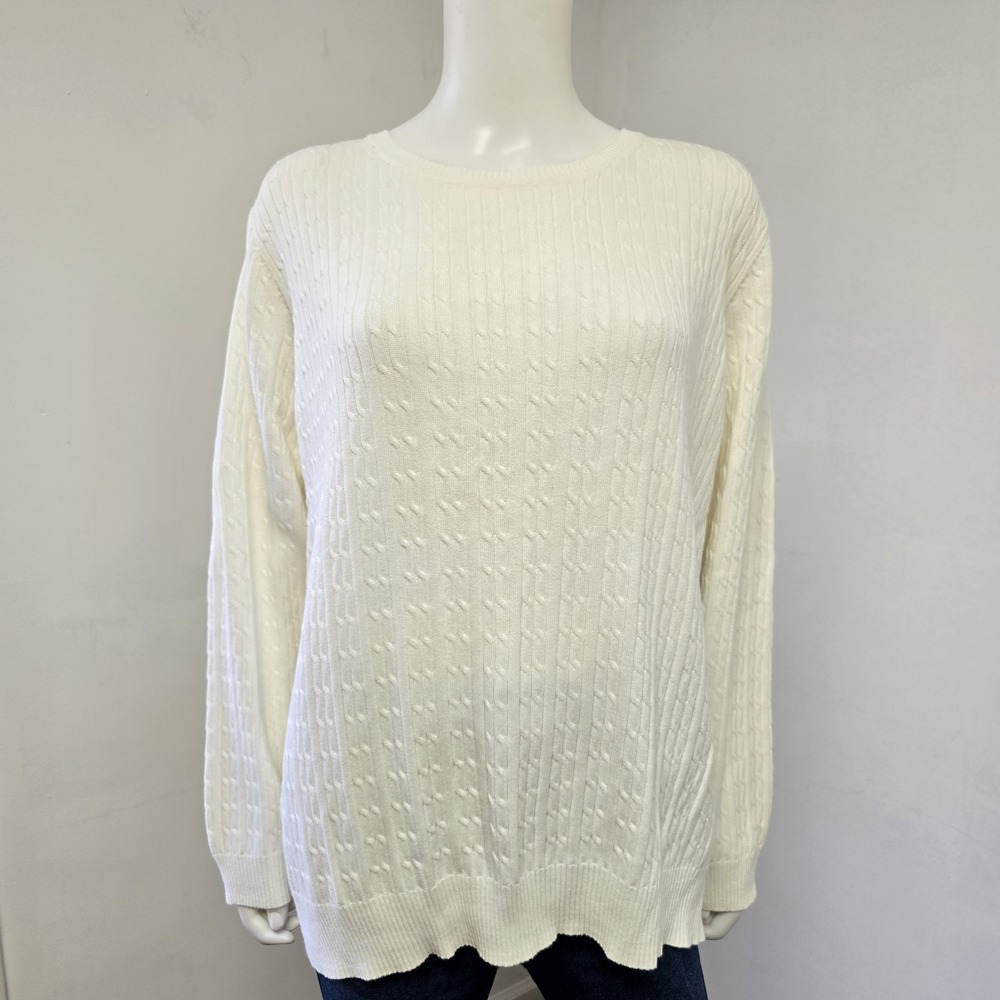 Kim Rogers Curvy Cable Knit Sweater Cream Size 2X Womens Preppy Academic NWT